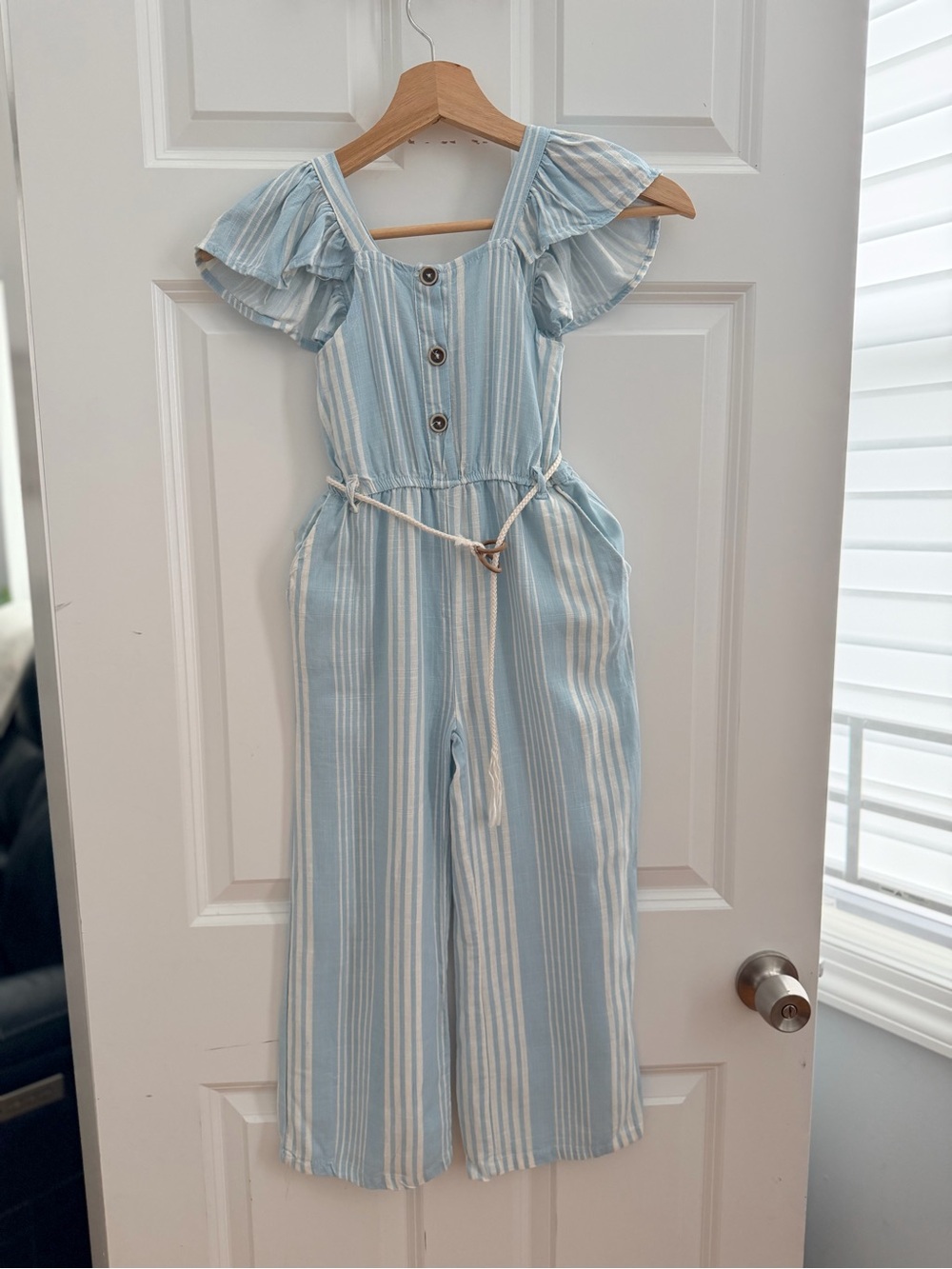 Jessica Simpson Light Blue and White Striped jumpsuit